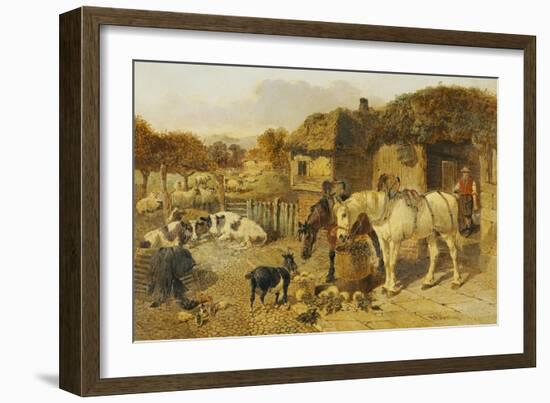 A Farmyard Scene with Plough Horses, Ducks, Cows-John Frederick Herring I-Framed Giclee Print