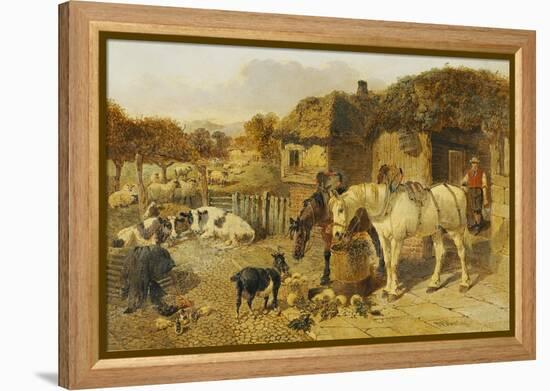 A Farmyard Scene with Plough Horses, Ducks, Cows-John Frederick Herring I-Framed Premier Image Canvas