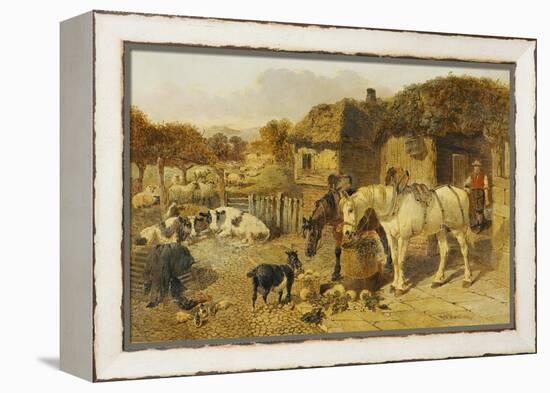 A Farmyard Scene with Plough Horses, Ducks, Cows-John Frederick Herring I-Framed Premier Image Canvas