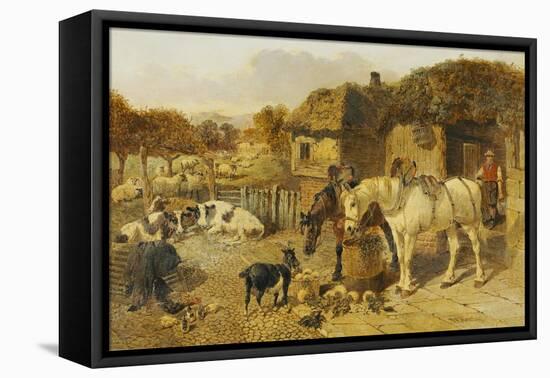 A Farmyard Scene with Plough Horses, Ducks, Cows-John Frederick Herring I-Framed Premier Image Canvas