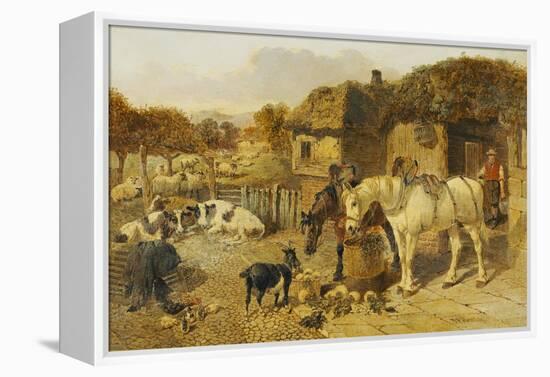 A Farmyard Scene with Plough Horses, Ducks, Cows-John Frederick Herring I-Framed Premier Image Canvas