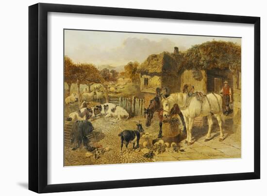 A Farmyard Scene with Plough Horses, Ducks, Cows-John Frederick Herring I-Framed Giclee Print