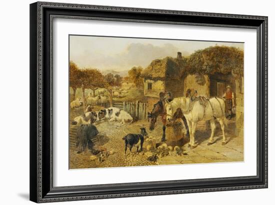 A Farmyard Scene with Plough Horses, Ducks, Cows-John Frederick Herring I-Framed Giclee Print