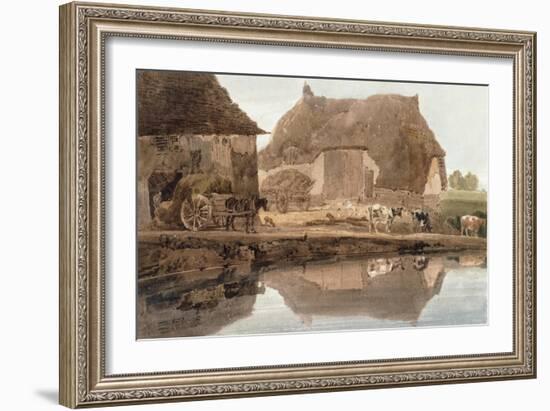 A Farmyard with Cattle and Poultry and Labourers Unloading Hay-Thomas Girtin-Framed Giclee Print