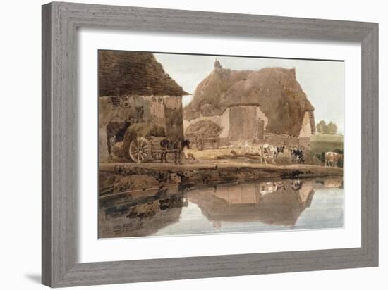 A Farmyard with Cattle and Poultry and Labourers Unloading Hay-Thomas Girtin-Framed Giclee Print