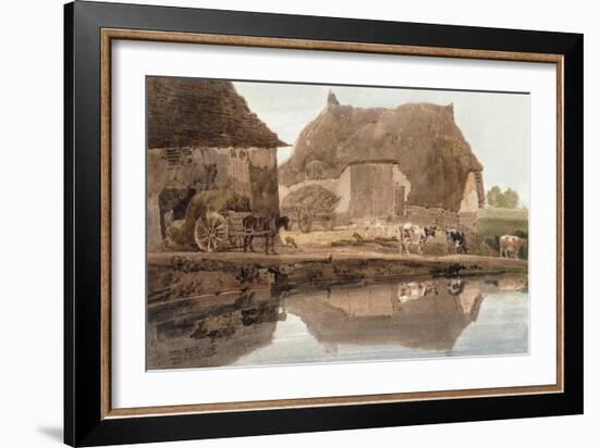 A Farmyard with Cattle and Poultry and Labourers Unloading Hay-Thomas Girtin-Framed Giclee Print