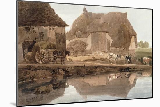 A Farmyard with Cattle and Poultry and Labourers Unloading Hay-Thomas Girtin-Mounted Giclee Print