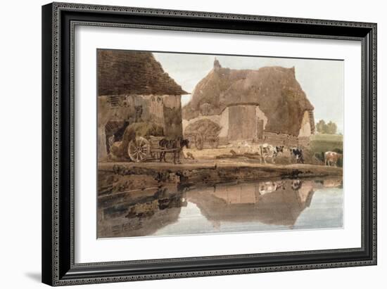 A Farmyard with Cattle and Poultry and Labourers Unloading Hay-Thomas Girtin-Framed Giclee Print