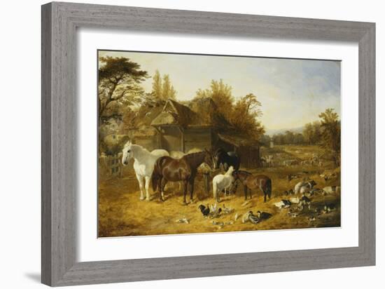 A Farmyard with Horses and Ponies, Berkshire, Saddlebacks, Alderney Shorthorn Cattle, Bantams,…-John Frederick Herring I-Framed Giclee Print