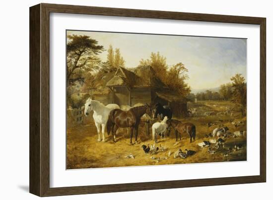 A Farmyard with Horses and Ponies, Berkshire, Saddlebacks, Alderney Shorthorn Cattle, Bantams,…-John Frederick Herring I-Framed Giclee Print