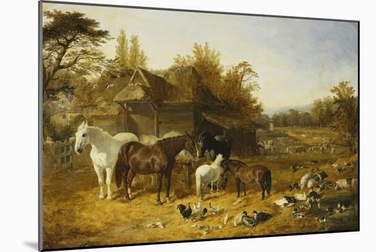 A Farmyard with Horses and Ponies, Berkshire, Saddlebacks, Alderney Shorthorn Cattle, Bantams,…-John Frederick Herring I-Mounted Giclee Print