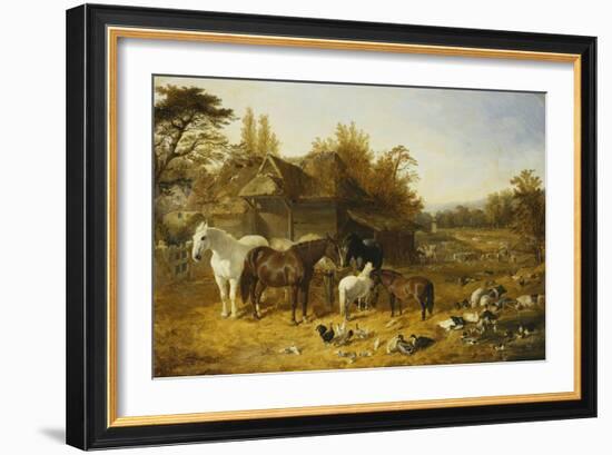 A Farmyard with Horses and Ponies, Berkshire, Saddlebacks, Alderney Shorthorn Cattle, Bantams,…-John Frederick Herring I-Framed Giclee Print