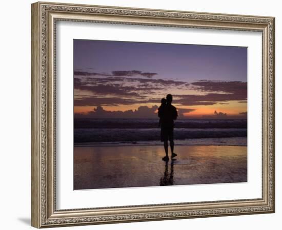 A Father and Son Enjoy Sunset by a Beach-null-Framed Photographic Print