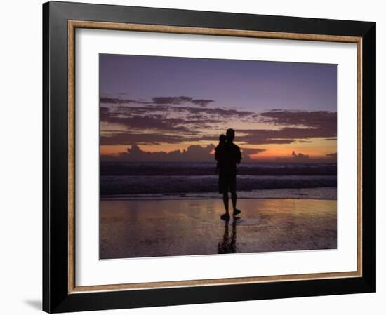 A Father and Son Enjoy Sunset by a Beach-null-Framed Photographic Print