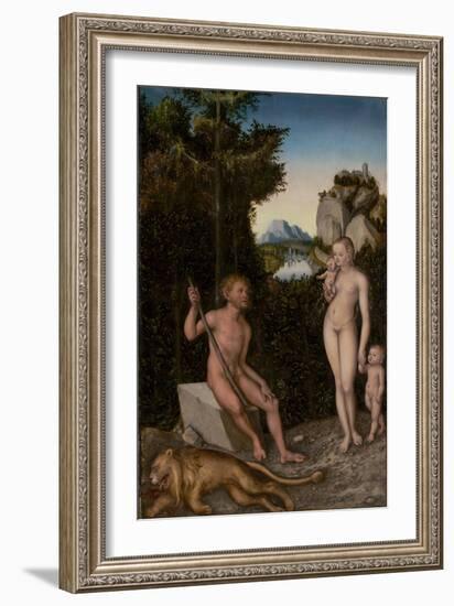 A Faun and His Family with a Slain Lion, c.1526-Lucas, The Elder Cranach-Framed Giclee Print