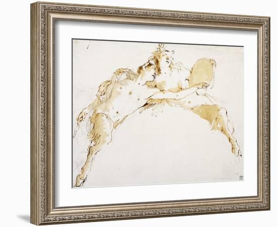 A Faun, his Left Arm Outstretched, and a Fauness holding a Tambour-Giovanni Battista Tiepolo-Framed Giclee Print