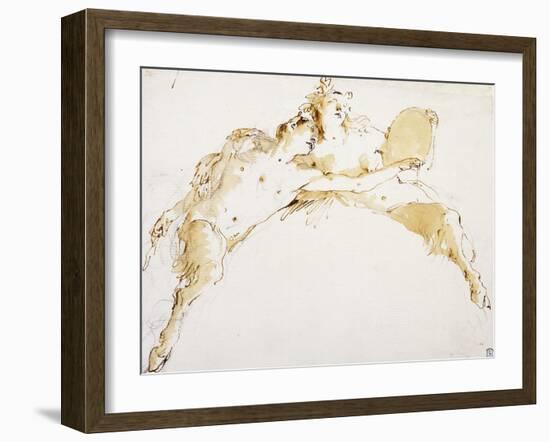 A Faun, his Left Arm Outstretched, and a Fauness holding a Tambour-Giovanni Battista Tiepolo-Framed Giclee Print