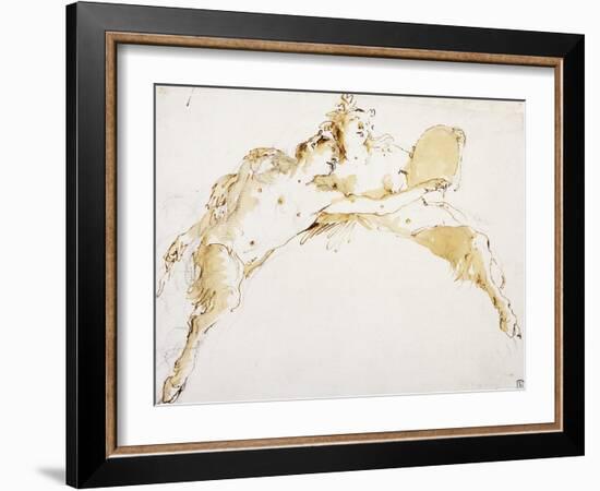 A Faun, his Left Arm Outstretched, and a Fauness holding a Tambour-Giovanni Battista Tiepolo-Framed Giclee Print