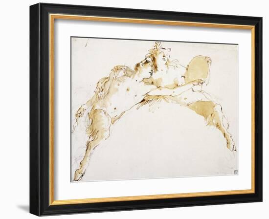 A Faun, his Left Arm Outstretched, and a Fauness holding a Tambour-Giovanni Battista Tiepolo-Framed Giclee Print