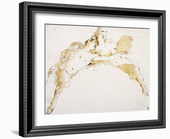 A Faun, His Left Arm Outstretched, and a Fauness Holding a Tambour-Giovanni Battista Tiepolo-Framed Giclee Print