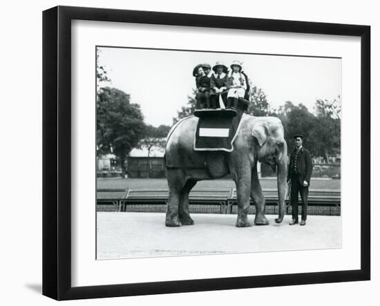 A Female Indian Elephant 'Nellie', with Keeper, Giving Children a Ride at London Zoo, May 1914-Frederick William Bond-Framed Photographic Print