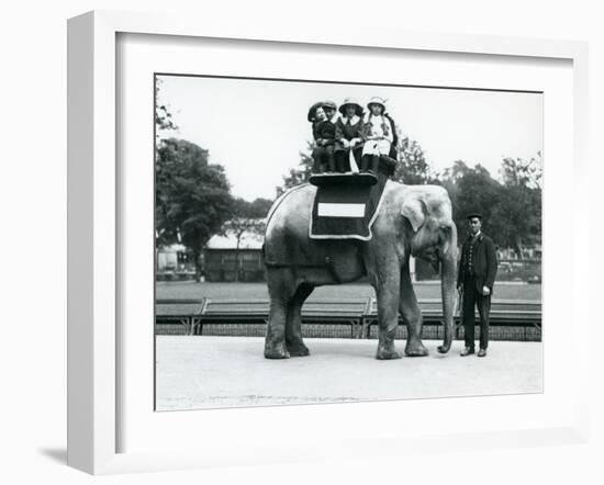 A Female Indian Elephant 'Nellie', with Keeper, Giving Children a Ride at London Zoo, May 1914-Frederick William Bond-Framed Photographic Print