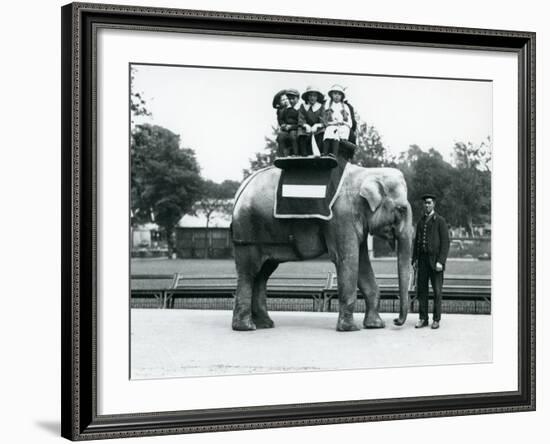 A Female Indian Elephant 'Nellie', with Keeper, Giving Children a Ride at London Zoo, May 1914-Frederick William Bond-Framed Photographic Print