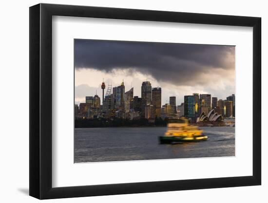 A ferry in Sydney Harbour at dusk with the Opera House and city skyline, Sydney, New South Wales, A-Andrew Michael-Framed Photographic Print