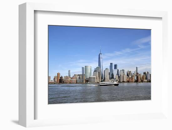 A ferry on the Hudson River passes by One World Trade Center and Manhattan buildings-Susan Pease-Framed Photographic Print