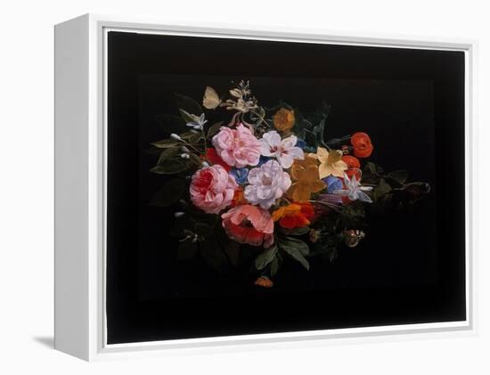 A Festoon of Roses, Honeysuckle, Lilies, Narcissi, Marigold, a Snake’S Head Fritillary, 17Th Centur-Nicolaes van Veerendael-Framed Premier Image Canvas