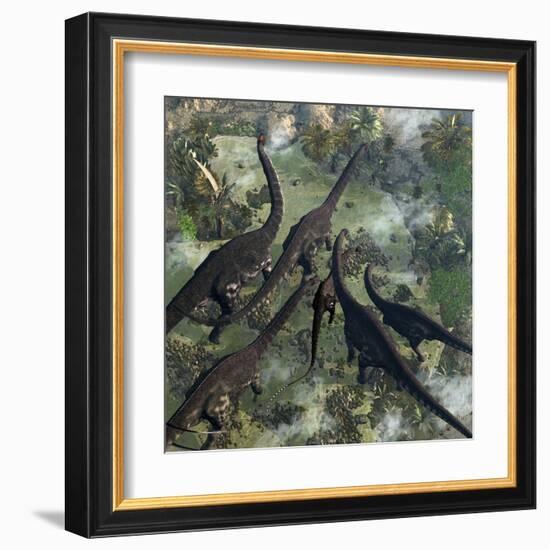 A Few Apatosaurus Join the Moving Herd-Stocktrek Images-Framed Art Print