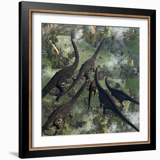 A Few Apatosaurus Join the Moving Herd-Stocktrek Images-Framed Art Print