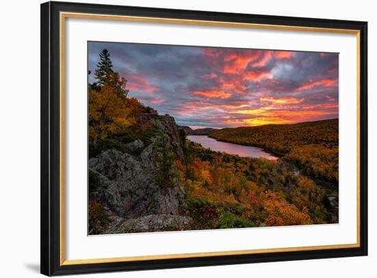 A Fiery Sunrise over Lake of the Clouds, Porcupine Mountains Sate Park. Michigan's Upper Peninsula-John McCormick-Framed Photographic Print