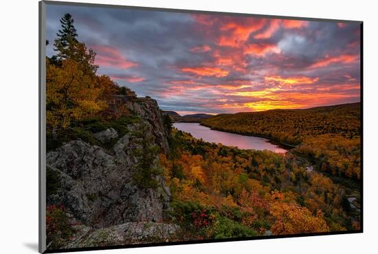 A Fiery Sunrise over Lake of the Clouds, Porcupine Mountains Sate Park. Michigan's Upper Peninsula-John McCormick-Mounted Photographic Print