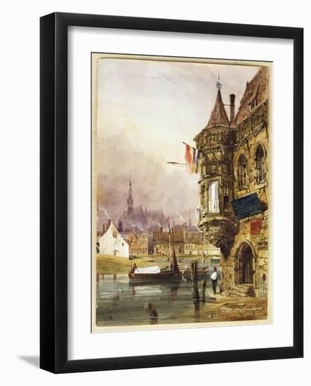 A Figure Beside a Building, Ghent, with Barges on the River Leye Beyond, 1833-Thomas Shotter Boys-Framed Giclee Print