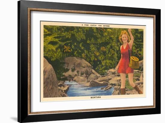 A Fine Catch, Girl Fishing-null-Framed Art Print