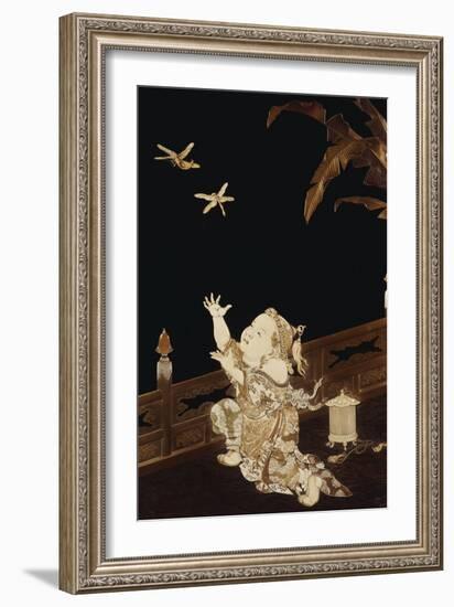 A Fine Framed Roironuri Panel in Gold and Black Hiramakie, Meiji Period-null-Framed Giclee Print