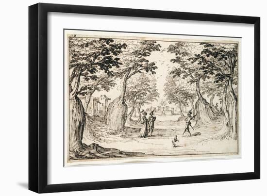 A Fine Lady and Gentleman Dancing in the Woods to a Lute, a Chateau in the Distance-Jacques Callot-Framed Giclee Print