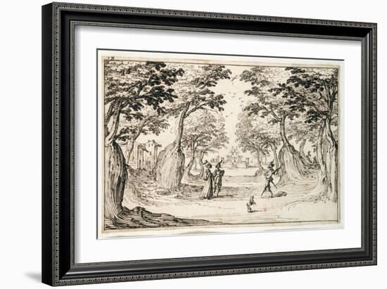 A Fine Lady and Gentleman Dancing in the Woods to a Lute, a Chateau in the Distance-Jacques Callot-Framed Giclee Print