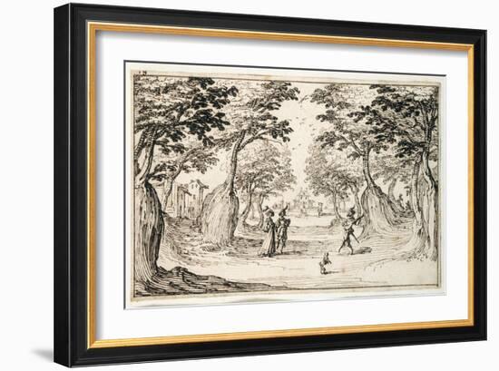 A Fine Lady and Gentleman Dancing in the Woods to a Lute, a Chateau in the Distance-Jacques Callot-Framed Giclee Print