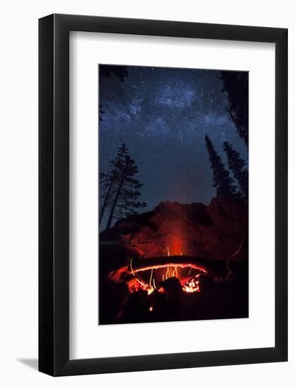 A Fire Burns under a Canopy of Stars and Evergreens in the Seven Devil Mountains in Central Idaho-Ben Herndon-Framed Photographic Print