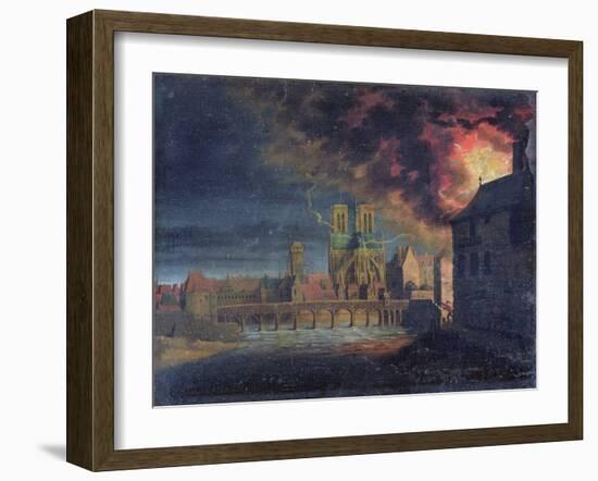 A Fire on the Ile Saint-Louis, C.1635 (Oil on Canvas)-French School-Framed Giclee Print