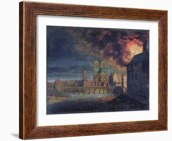 A Fire on the Ile Saint-Louis, C.1635 (Oil on Canvas)-French School-Framed Giclee Print