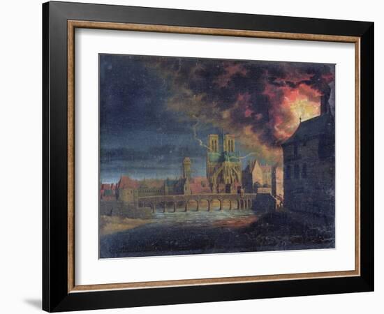 A Fire on the Ile Saint-Louis, C.1635 (Oil on Canvas)-French School-Framed Giclee Print