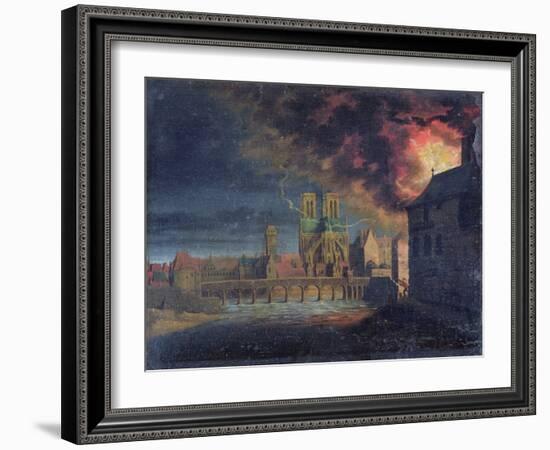 A Fire on the Ile Saint-Louis, C.1635 (Oil on Canvas)-French School-Framed Giclee Print