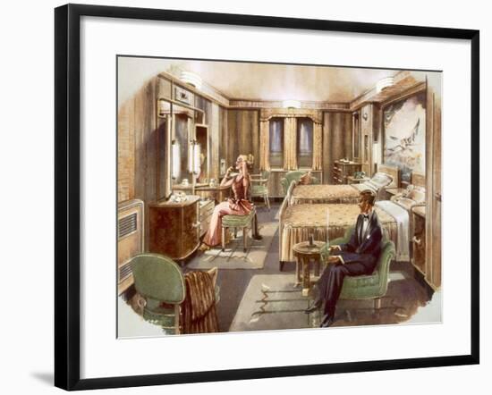 A First Class Cabin Aboard the RMS Caronia, from a Promotional Brochure, 1947-null-Framed Giclee Print