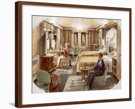 A First Class Cabin Aboard the RMS Caronia, from a Promotional Brochure, 1947-null-Framed Giclee Print