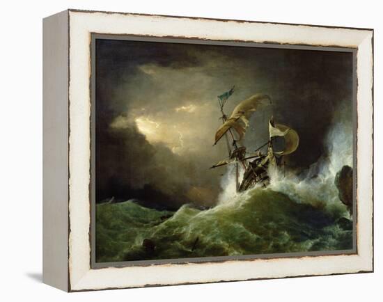 A First Rate Man-Of-War Driven onto a Reef of Rocks, Floundering in a Gale-George Philip Reinagle-Framed Premier Image Canvas