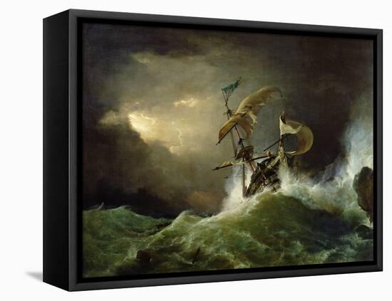 A First Rate Man-Of-War Driven onto a Reef of Rocks, Floundering in a Gale-George Philip Reinagle-Framed Premier Image Canvas