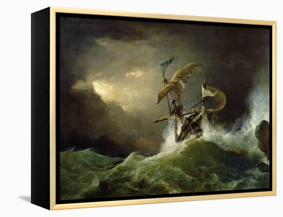 A First Rate Man-Of-War Driven onto a Reef of Rocks, Floundering in a Gale-George Philip Reinagle-Framed Premier Image Canvas